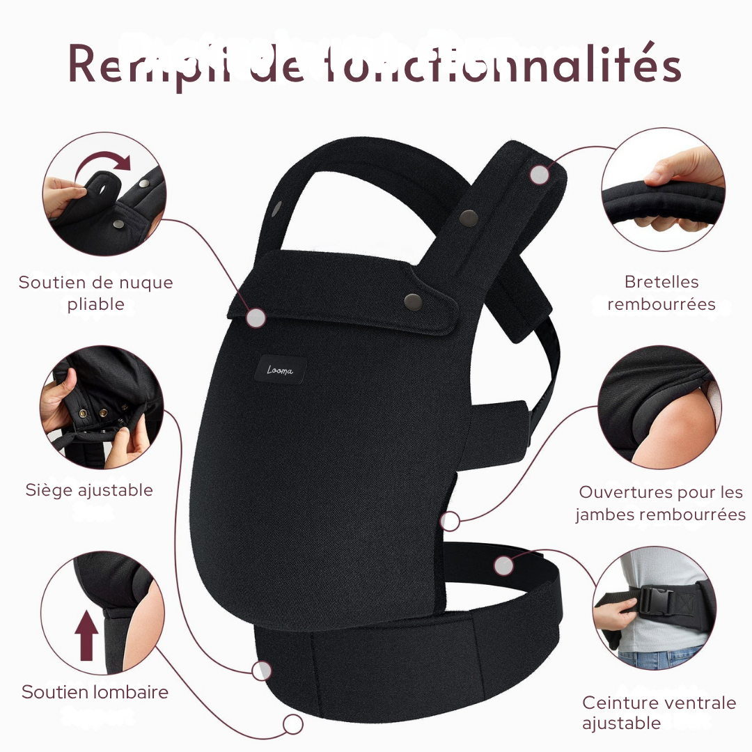 LOOMA Luva -Porte-bébé physiologique— ergonomique, respirant ; évolutif (0-24 mois) — soulage le dos, soutient le lien
